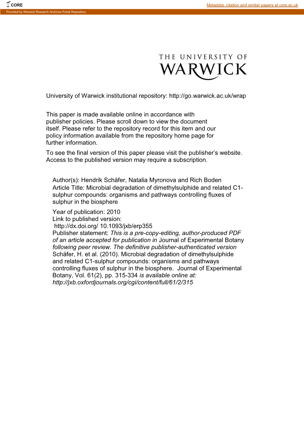 University of Warwick Institutional Repository