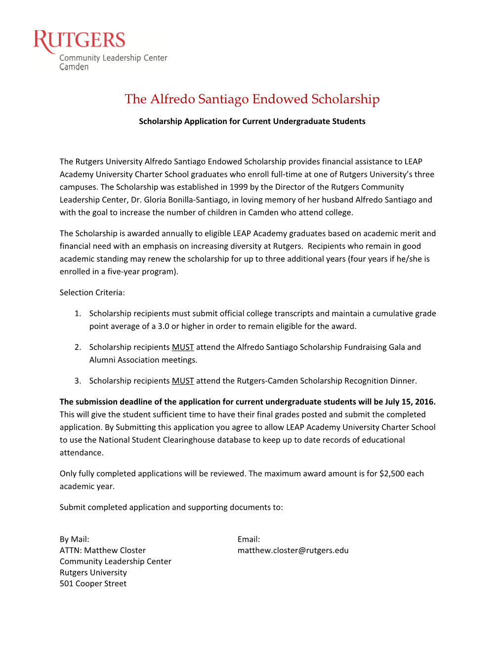 Scholarship Application for Current Undergraduate Students