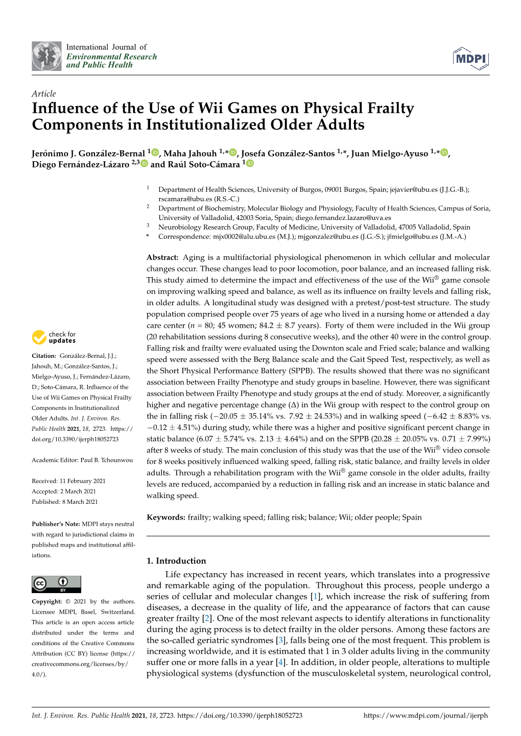 Influence of the Use of Wii Games on Physical Frailty Components