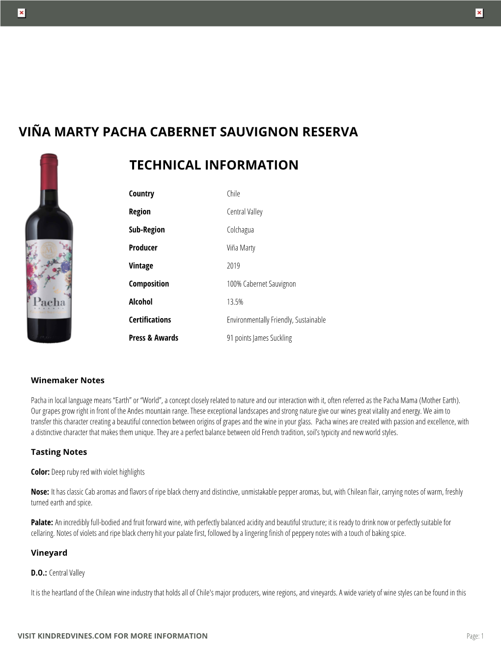 Viña Marty Pacha Cabernet Sauvignon Reserva