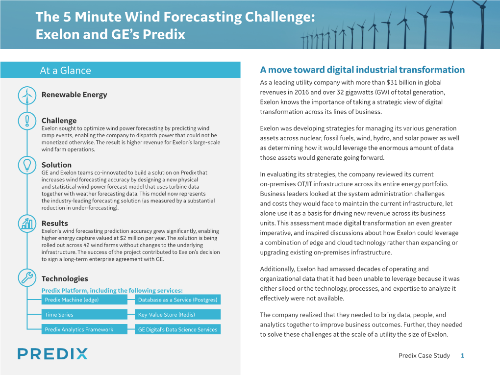 5 Minute Wind Forecasting Challenge: Exelon and GE's Predix