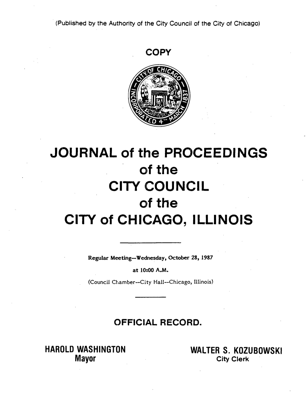 JOURNAL of the PROCEEDINGS Ofthe CITY COUNCIL of the CITY of CHICAGO, ILLINOIS