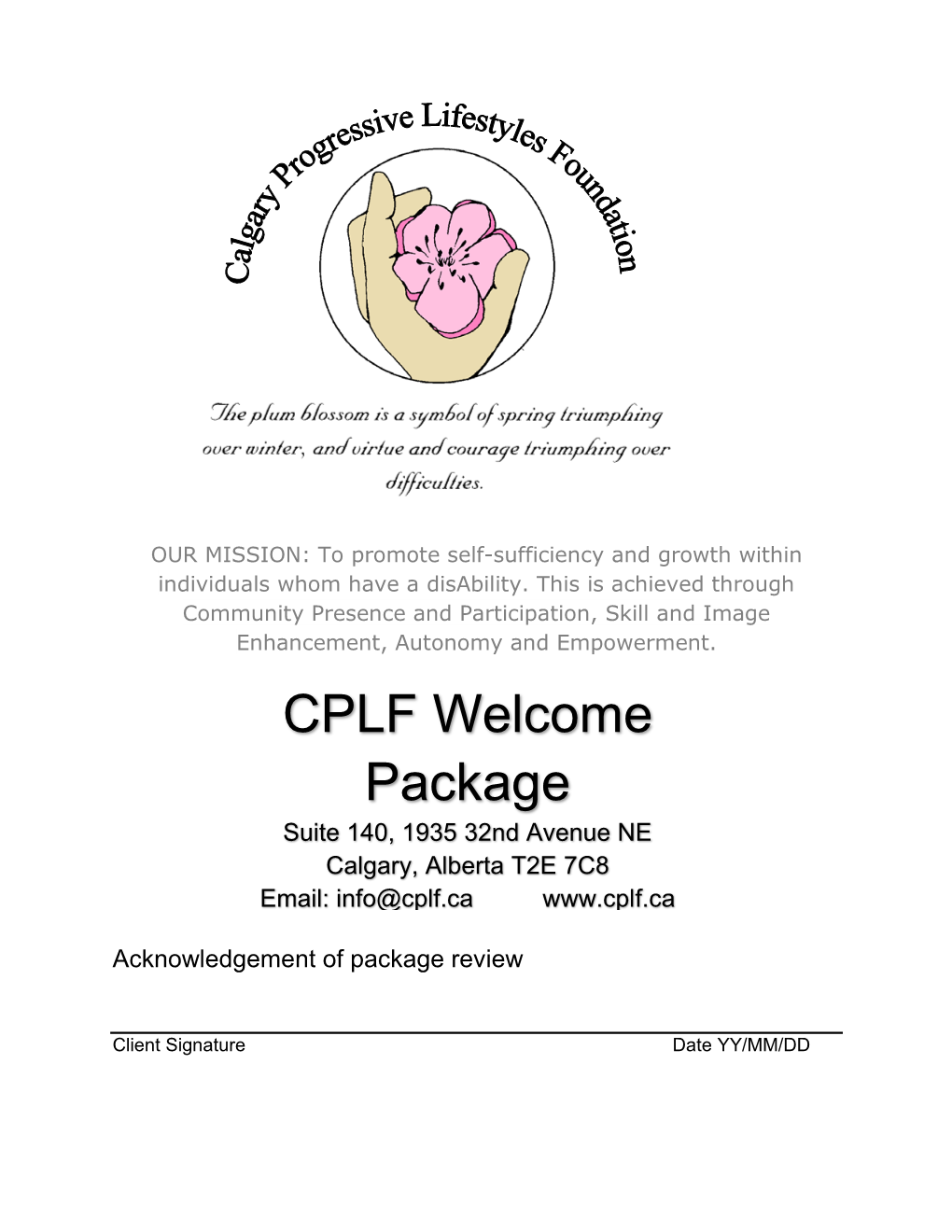 CPLF Welcome Package 07/16 Page 2