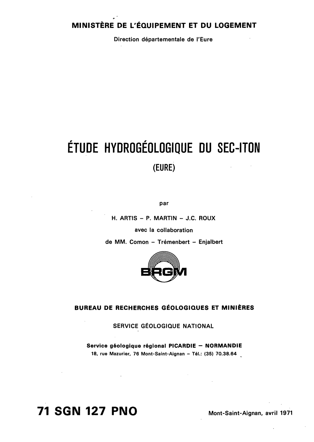 Étude Hydrogéologique Du Sec-Iton