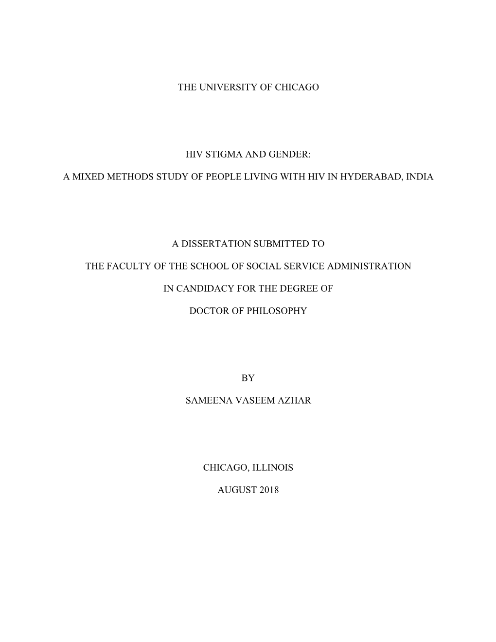 The University of Chicago Hiv Stigma and Gender