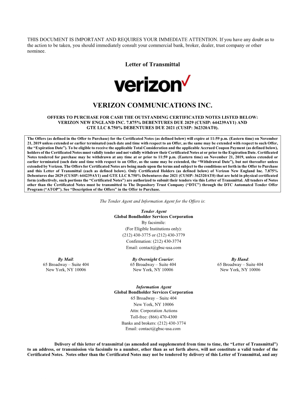 Letter of Transmittal