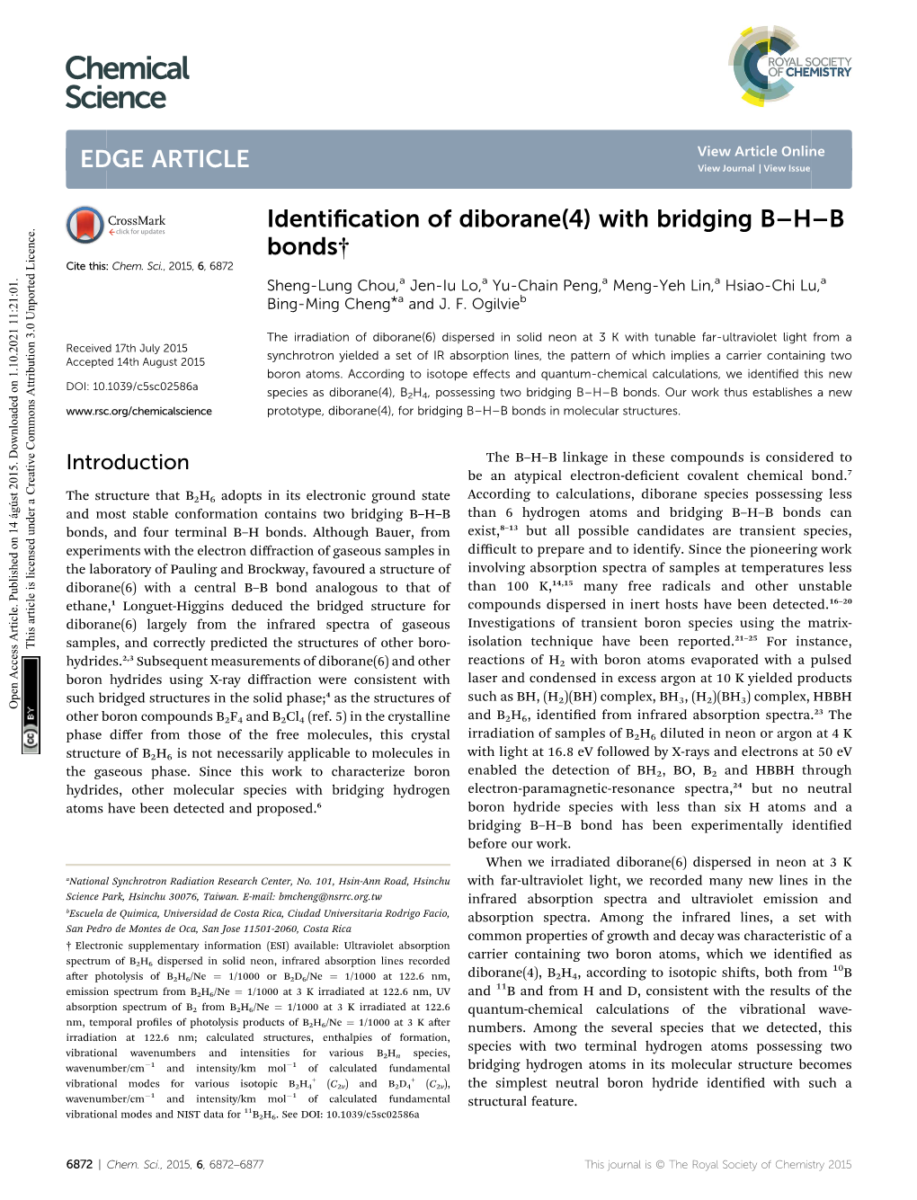 Identification of Diborane(4) with Bridging B–H–B Bonds