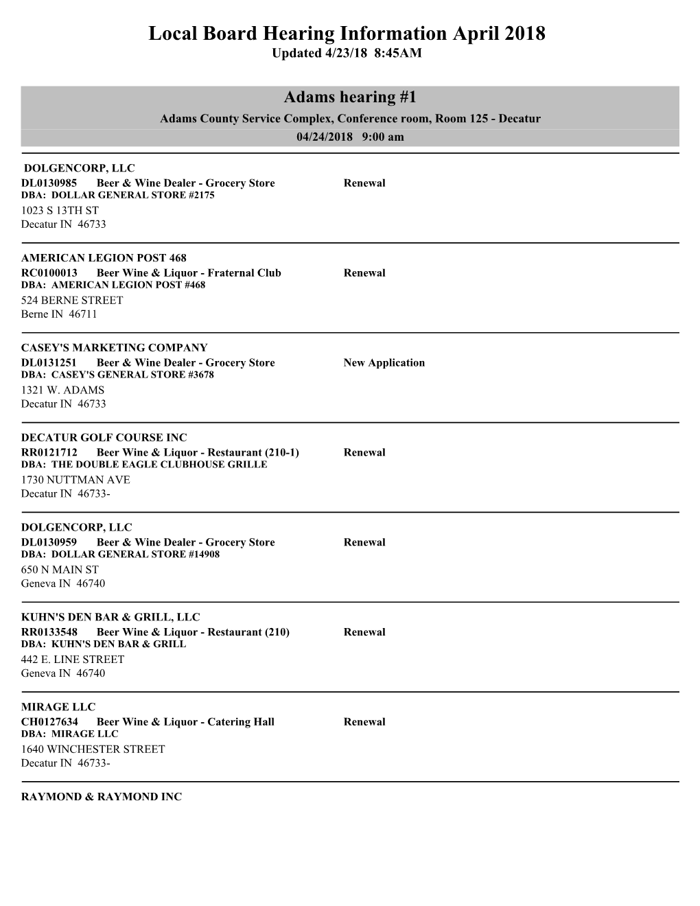 April 2018 Updated 4/23/18 8:45AM