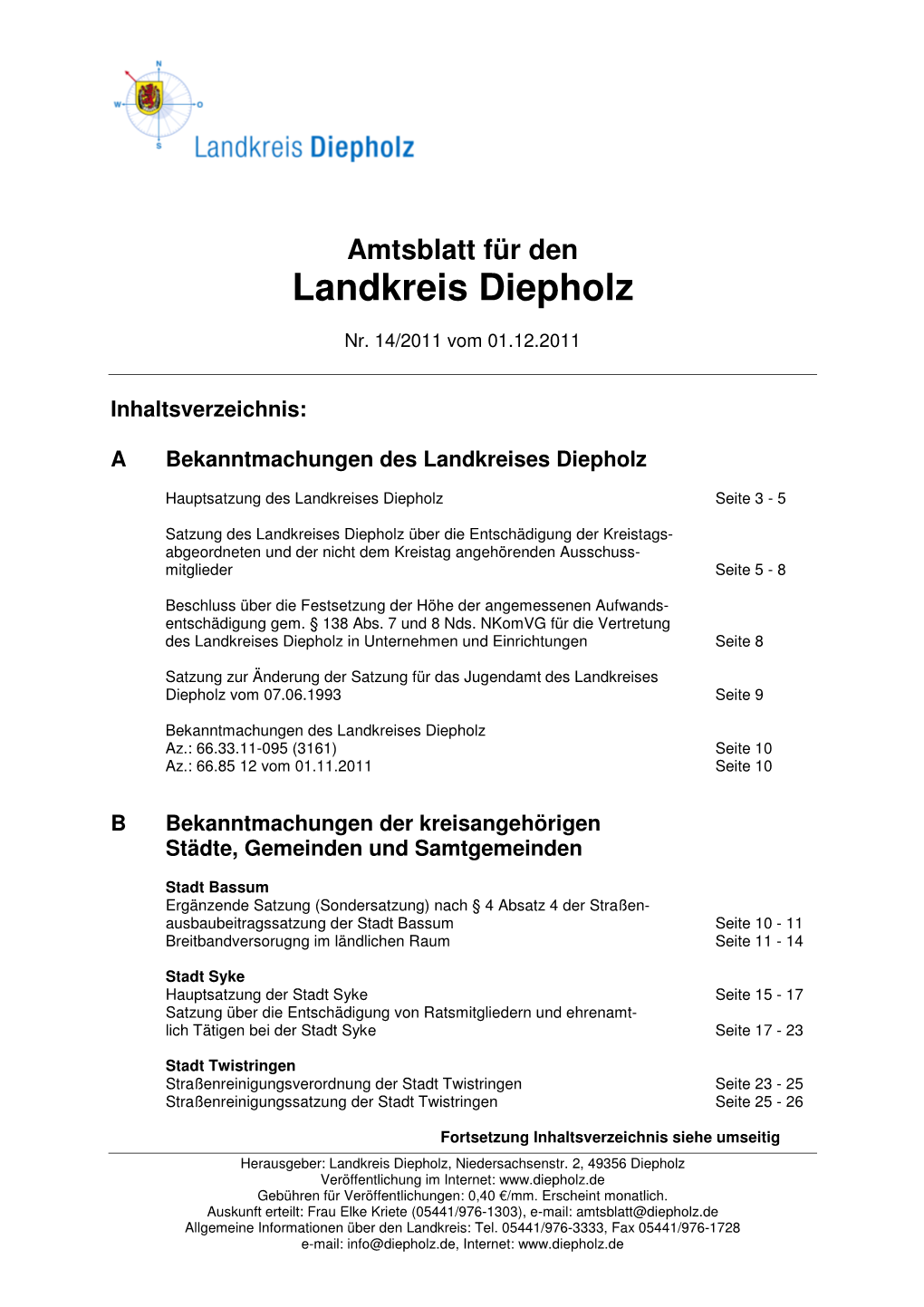 Amtsblatt Für Den Landkreis Diepholz