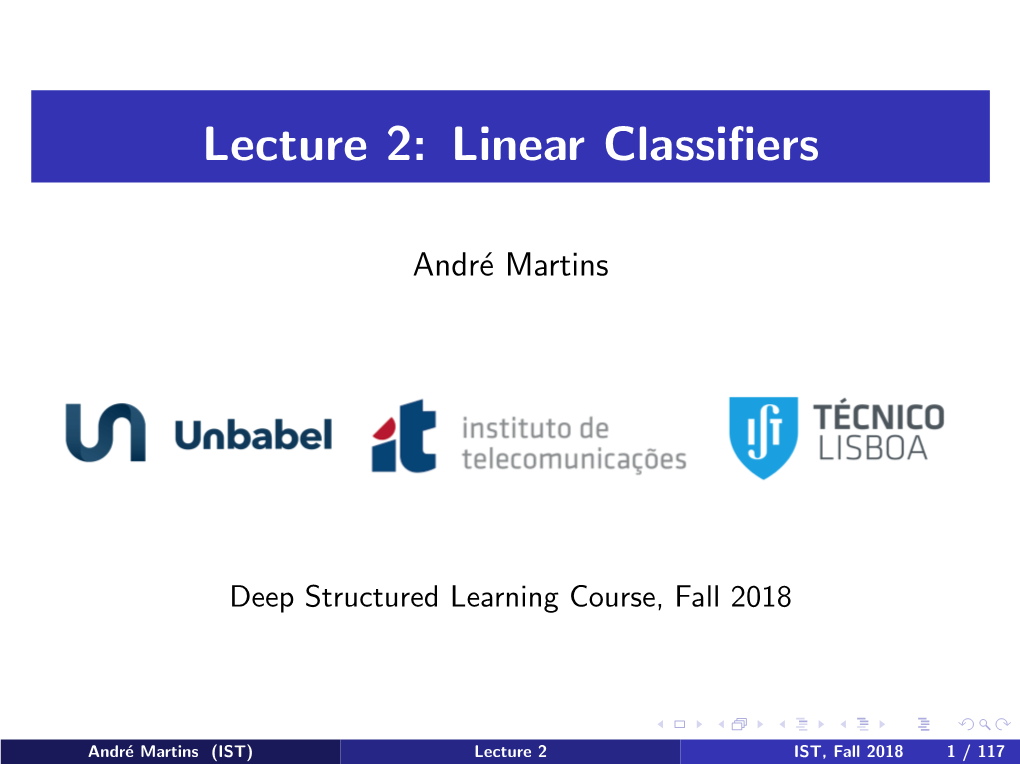Lecture 2: Linear Classifiers