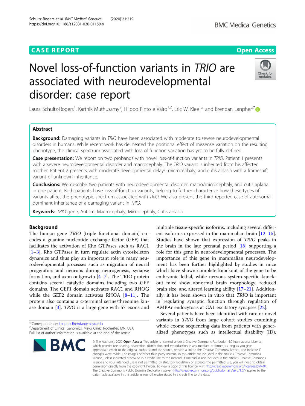 Novel Loss-Of-Function Variants in TRIO Are Associated With