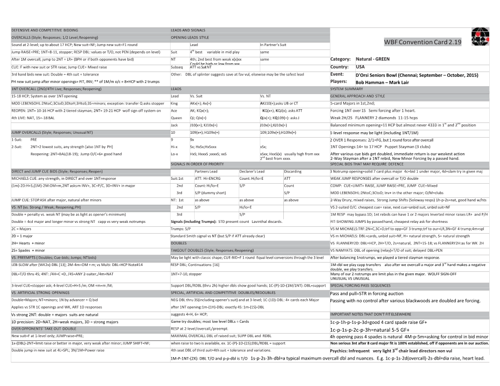 WBF Convention Card 2.19