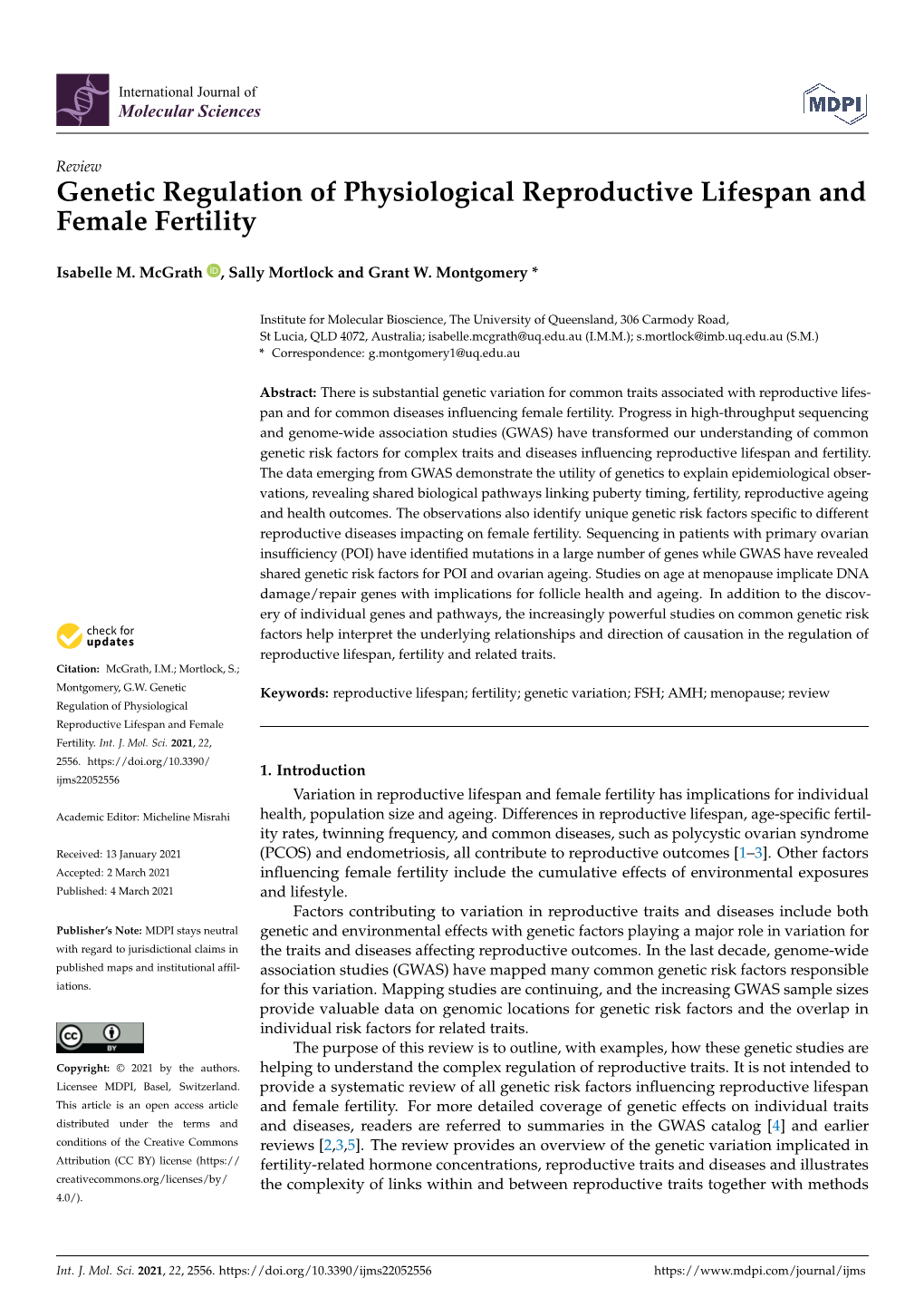 Genetic Regulation of Physiological Reproductive Lifespan and Female Fertility