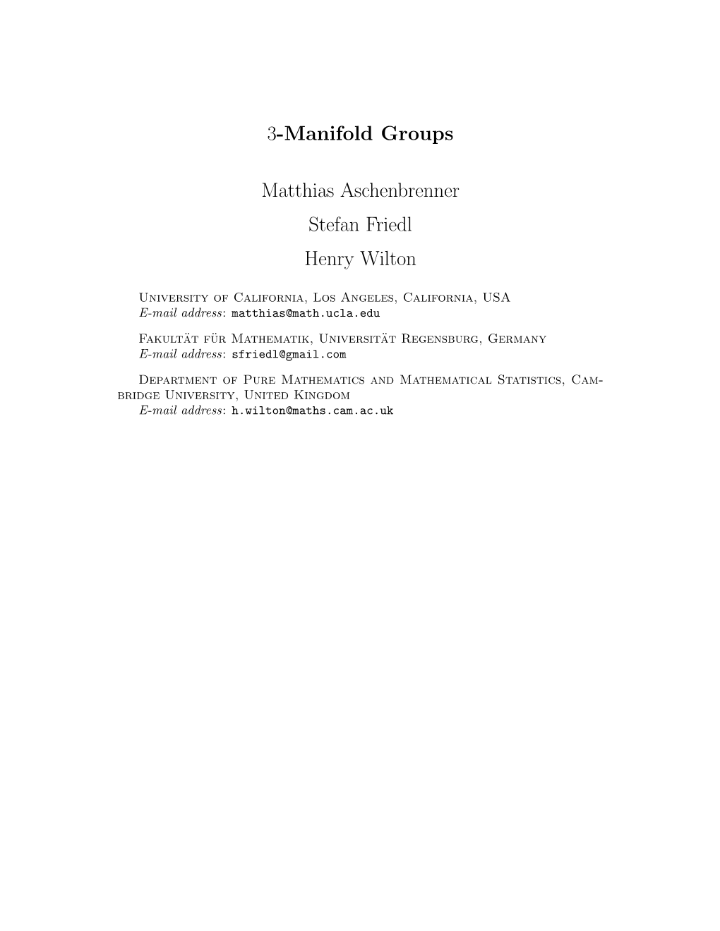 3-Manifold Groups