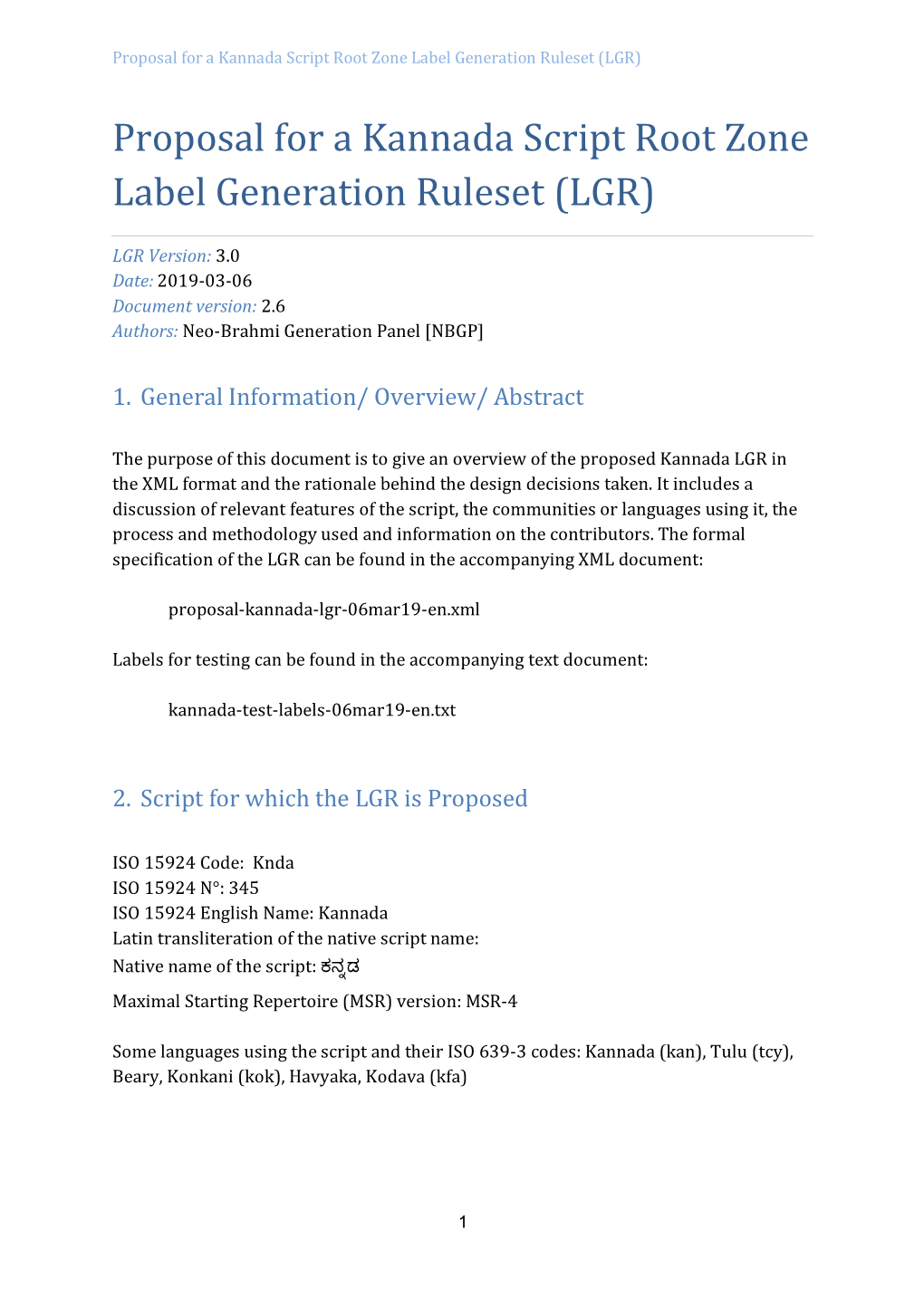 Proposal for a Kannada Script Root Zone Label Generation Ruleset (LGR)