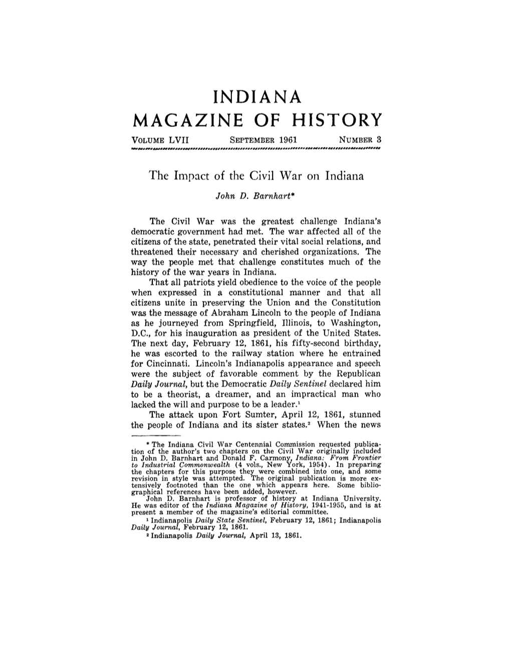 Indiana Magaz Ine of History Volumelvii Septemeer1961 Number3