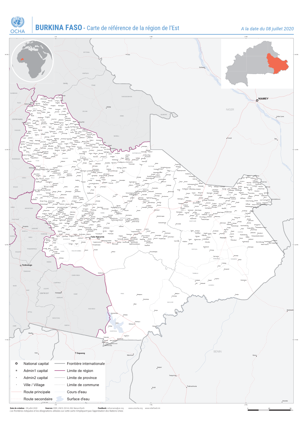 BURKINA FASO - Carte De Référence De La Région De L’Est a La Date Du 08 Juillet 2020