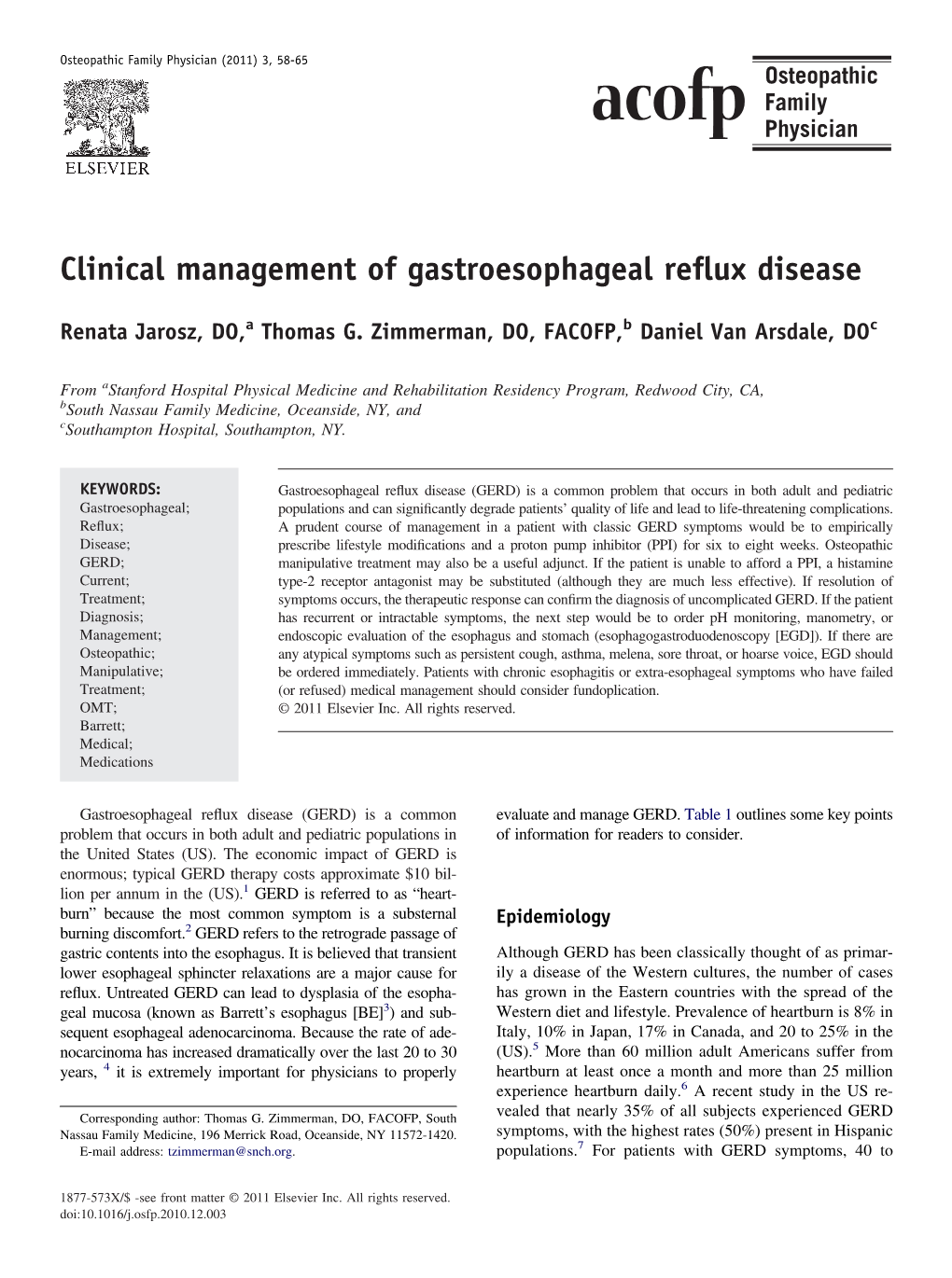 Clinical Management of Gastroesophageal Reflux Disease