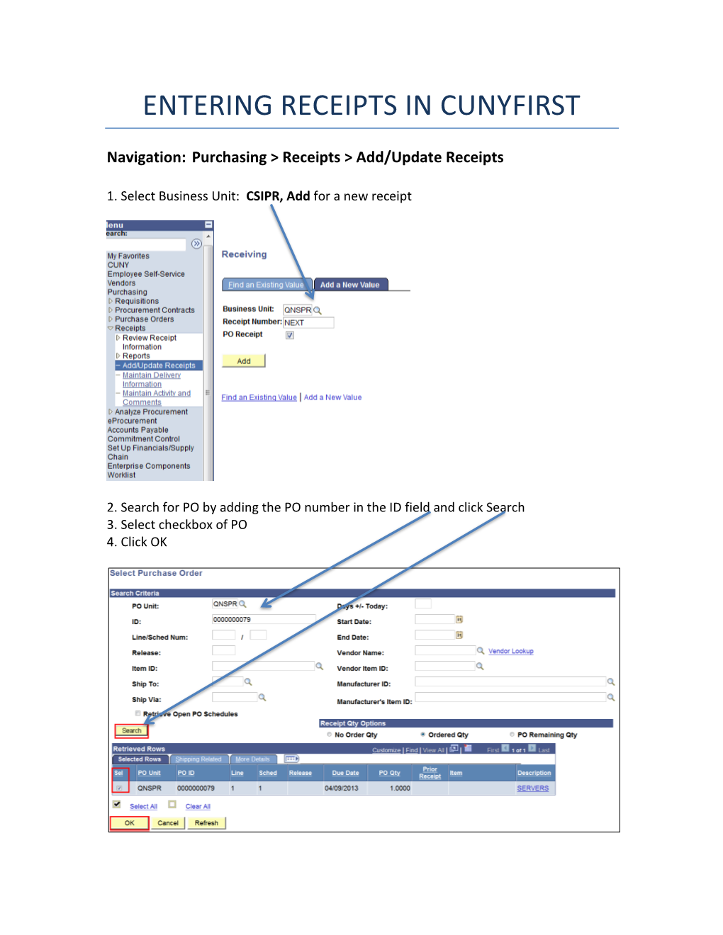 Entering Receipts in Cunyfirst