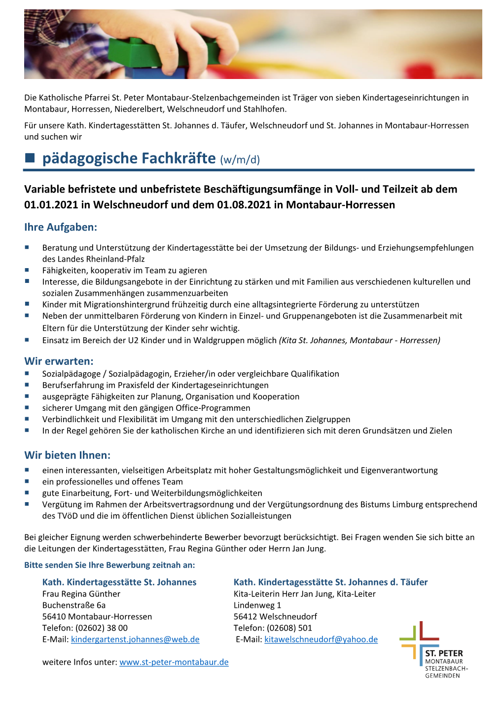 Pädagogische Fachkräfte (W/M/D)