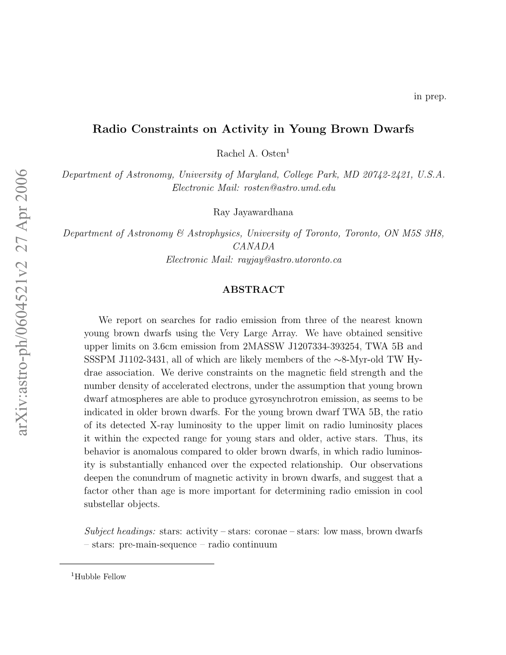 Radio Constraints on Activity in Young Brown Dwarfs