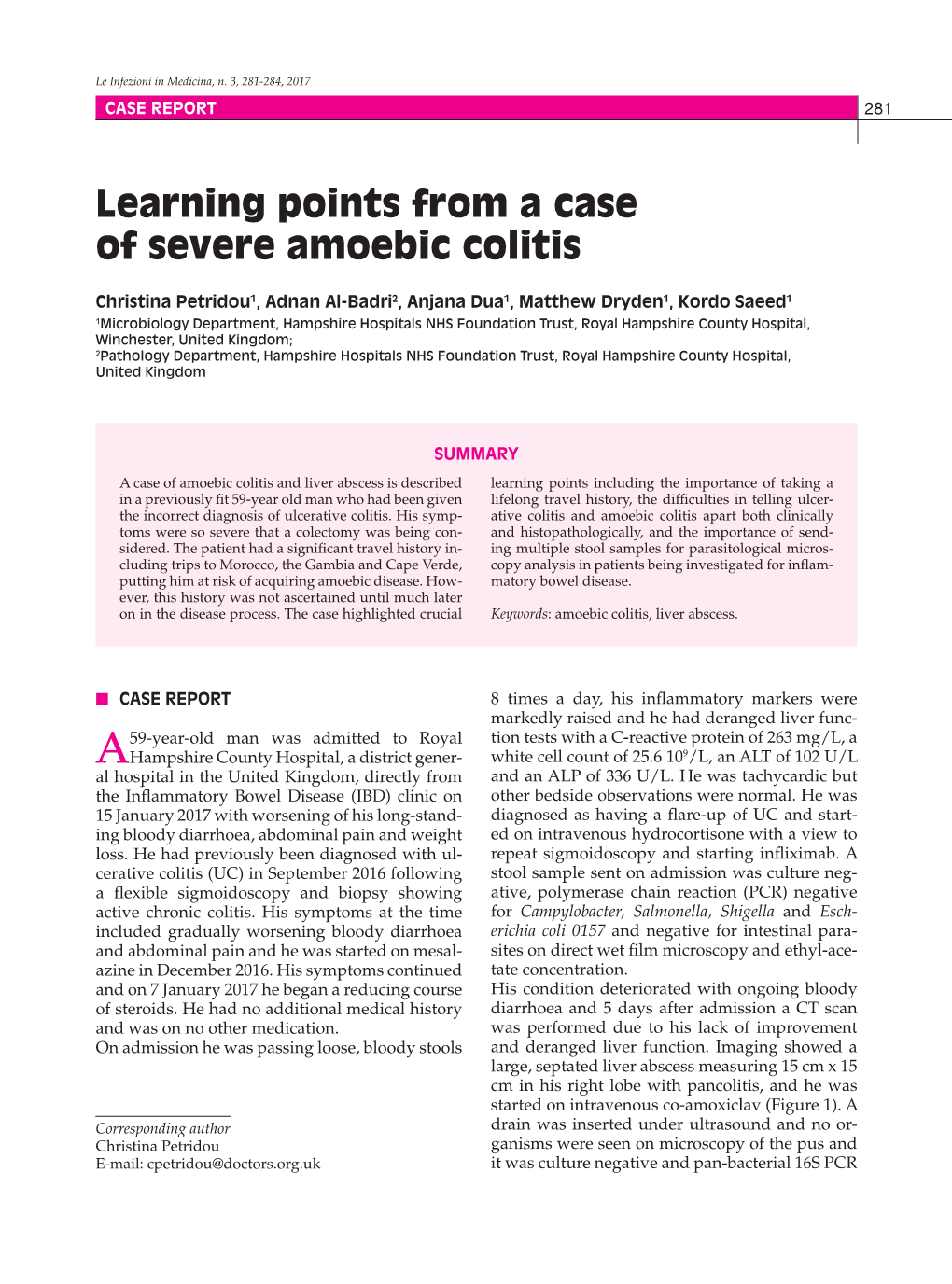 Learning Points from a Case of Severe Amoebic Colitis