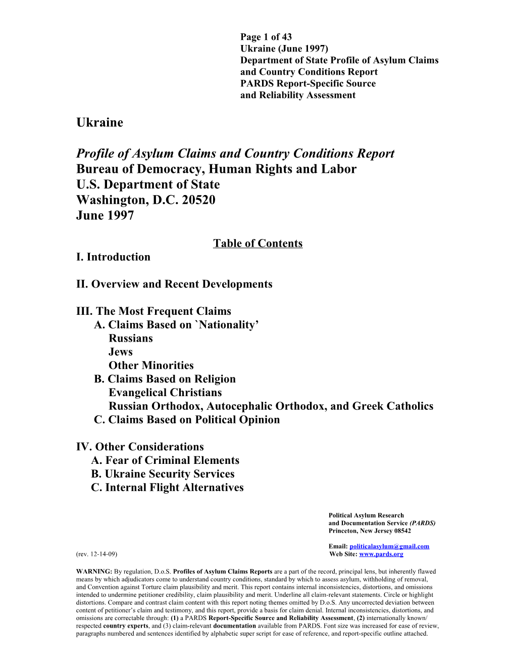 Ukraine Profile of Asylum Claims and Country Conditions