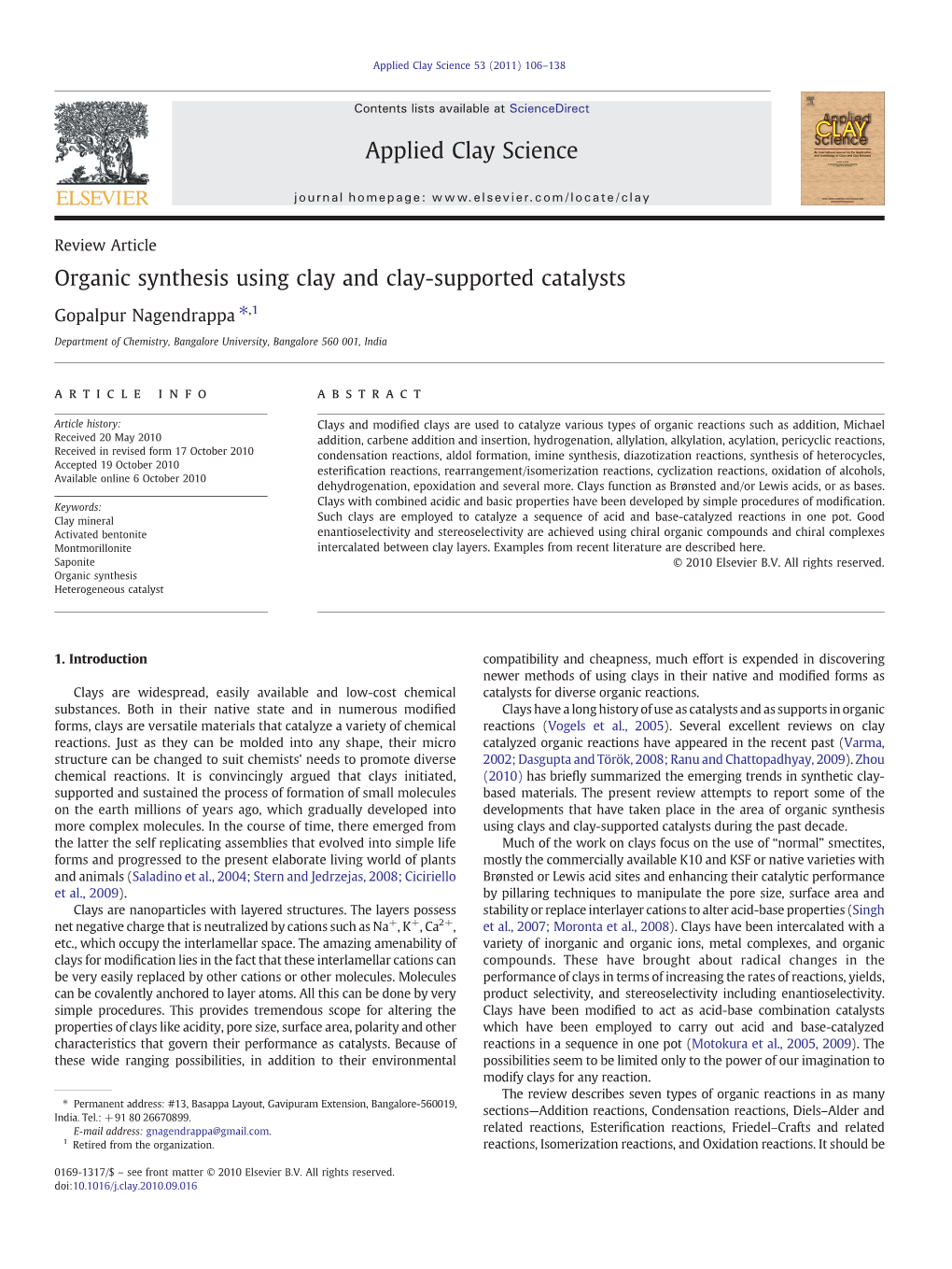 Organic Synthesis Using Clay and Clay-Supported Catalysts.Pdf