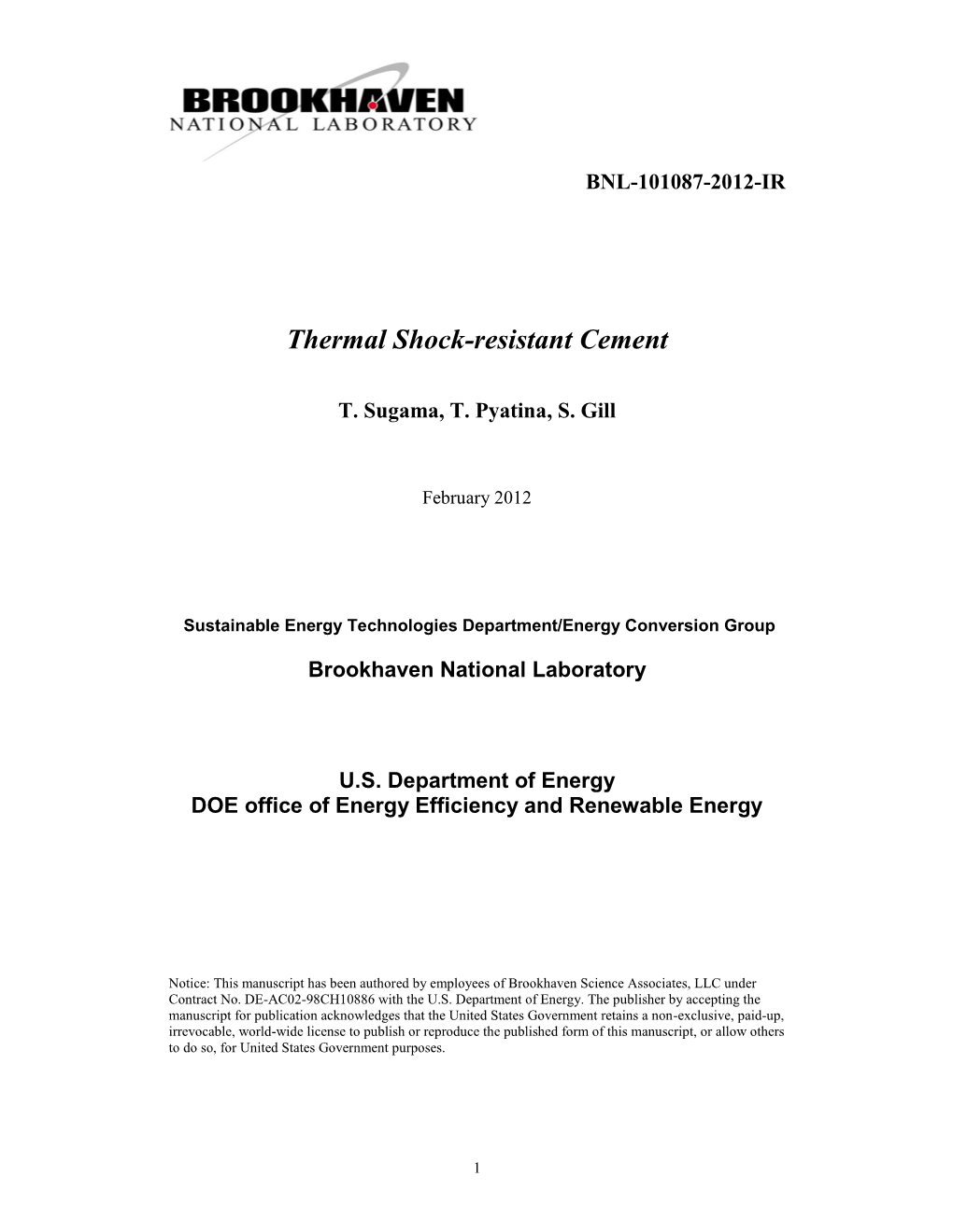 Thermal Shock-Resistant Cement