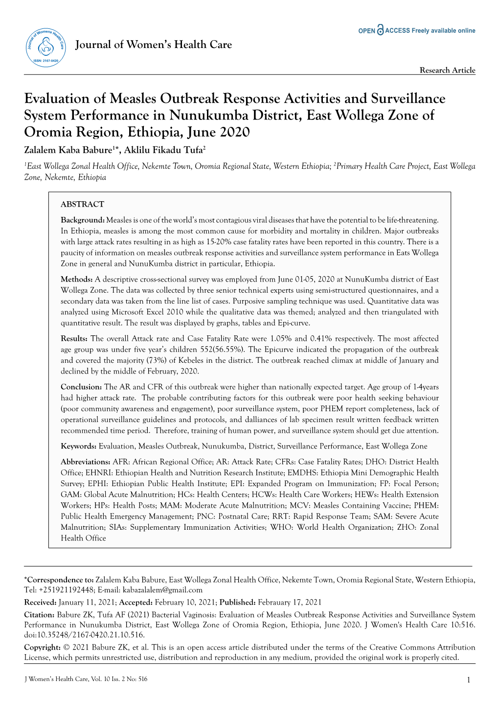 Evaluation of Measles Outbreak Response Activities And