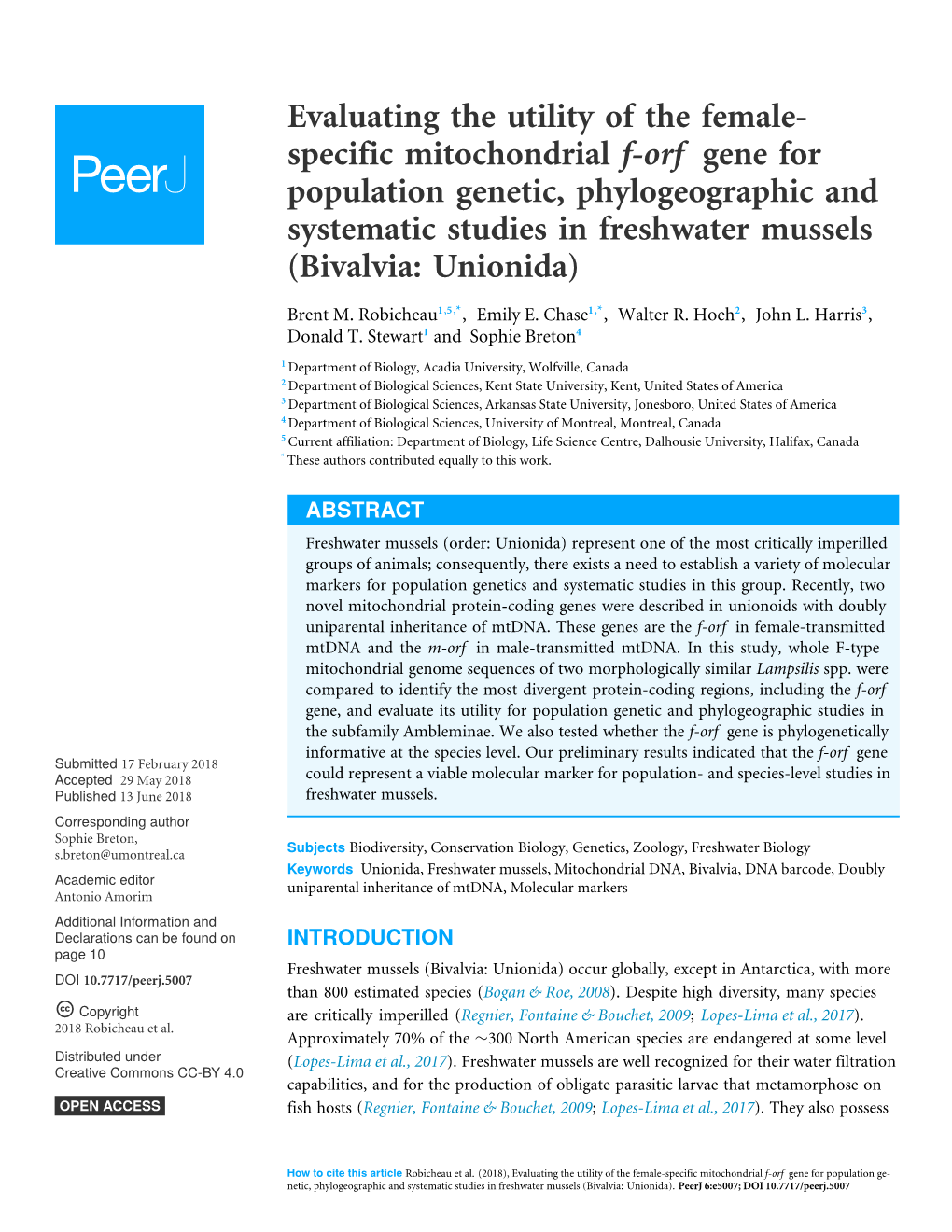 Evaluating the Utility of the Female-Specific Mitochondrial F-Orf