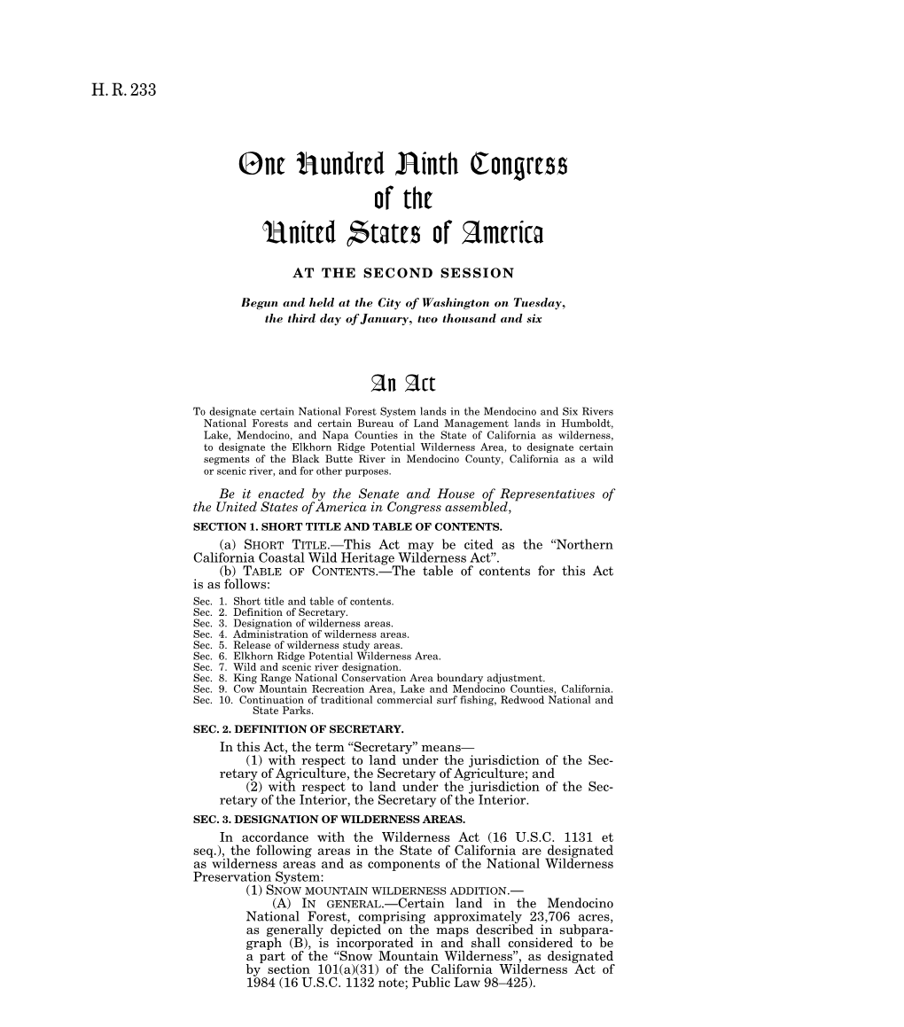 One Hundred Ninth Congress of the United States of America