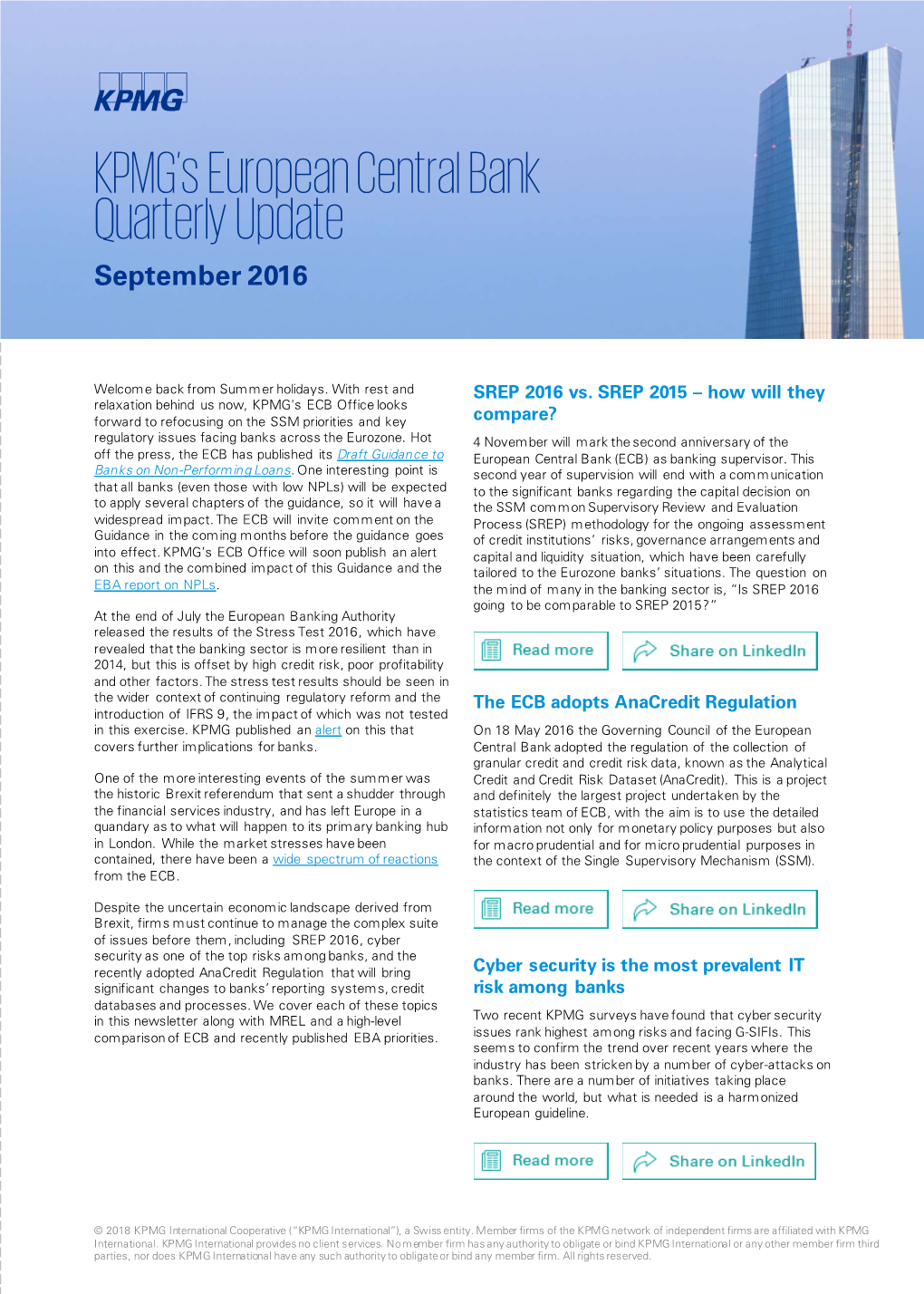 KPMG's European Central Bank Quarterly Update