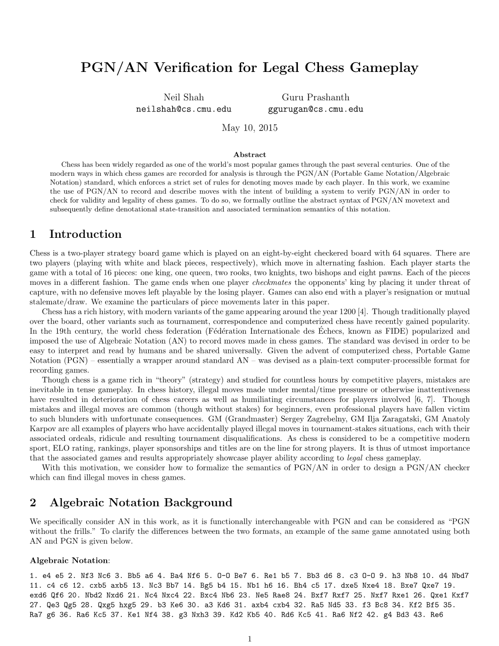 PGN/AN Verification for Legal Chess Gameplay