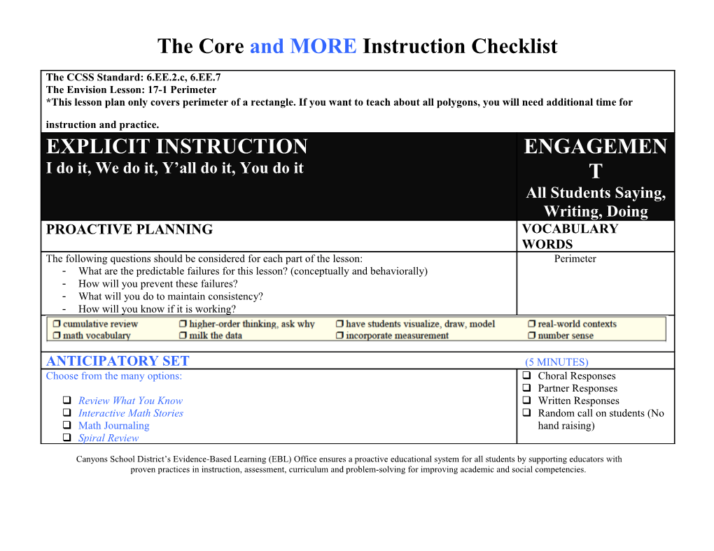 The Core and MORE Instruction Checklist s1