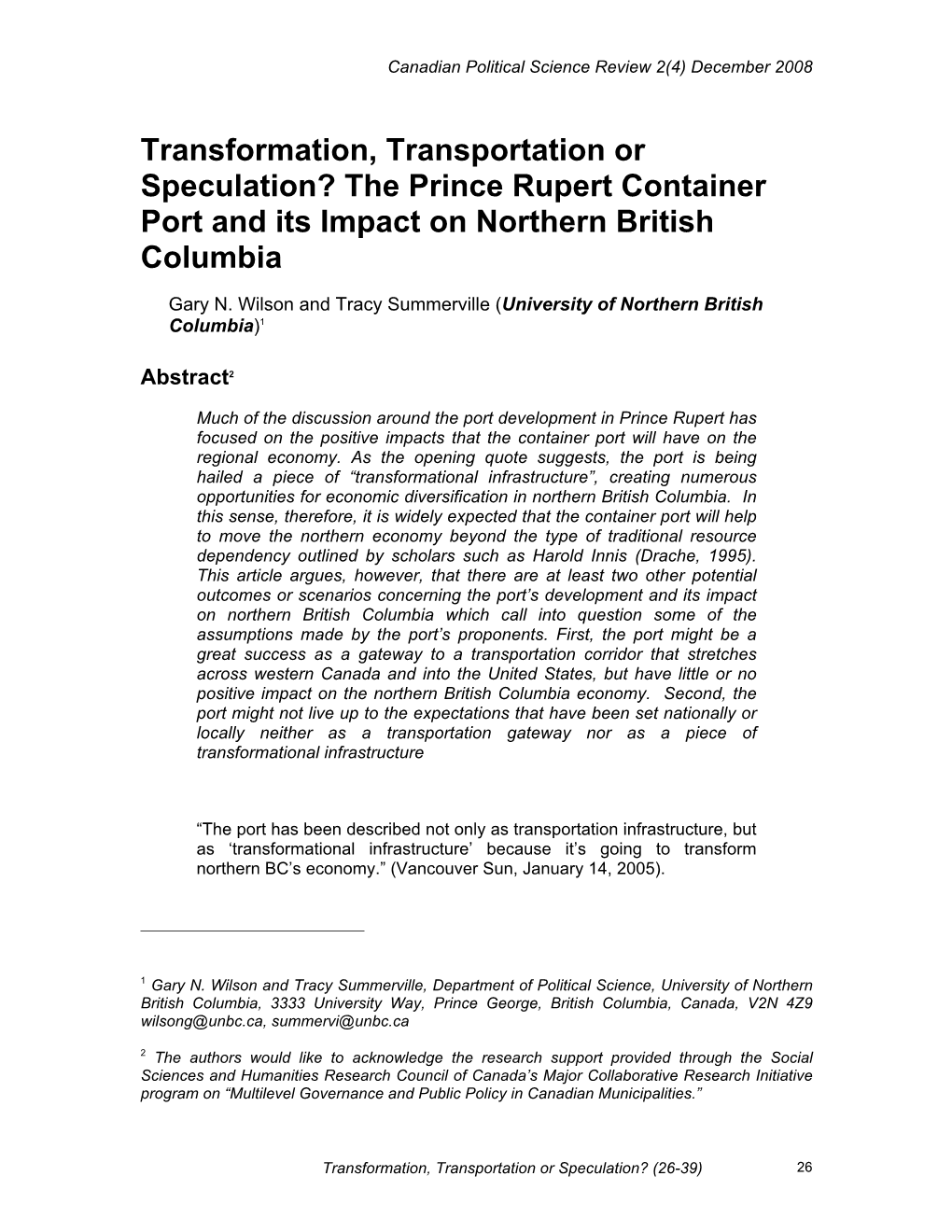 The Prince Rupert Container Port and Its Impact on Northern British Columbia