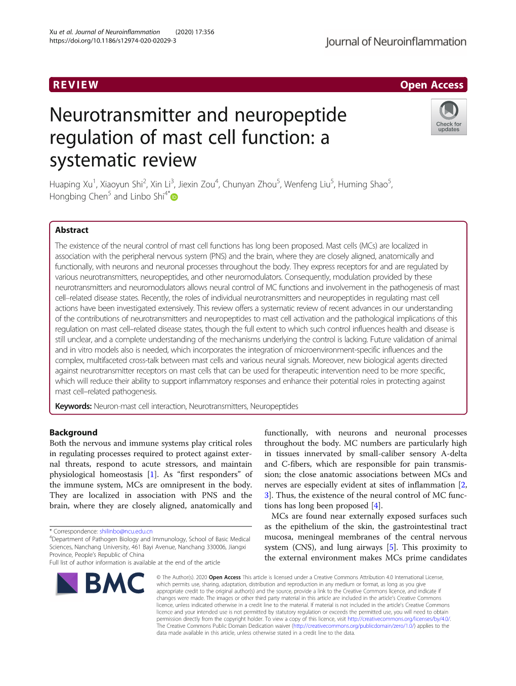 Neurotransmitter and Neuropeptide Regulation of Mast Cell Function