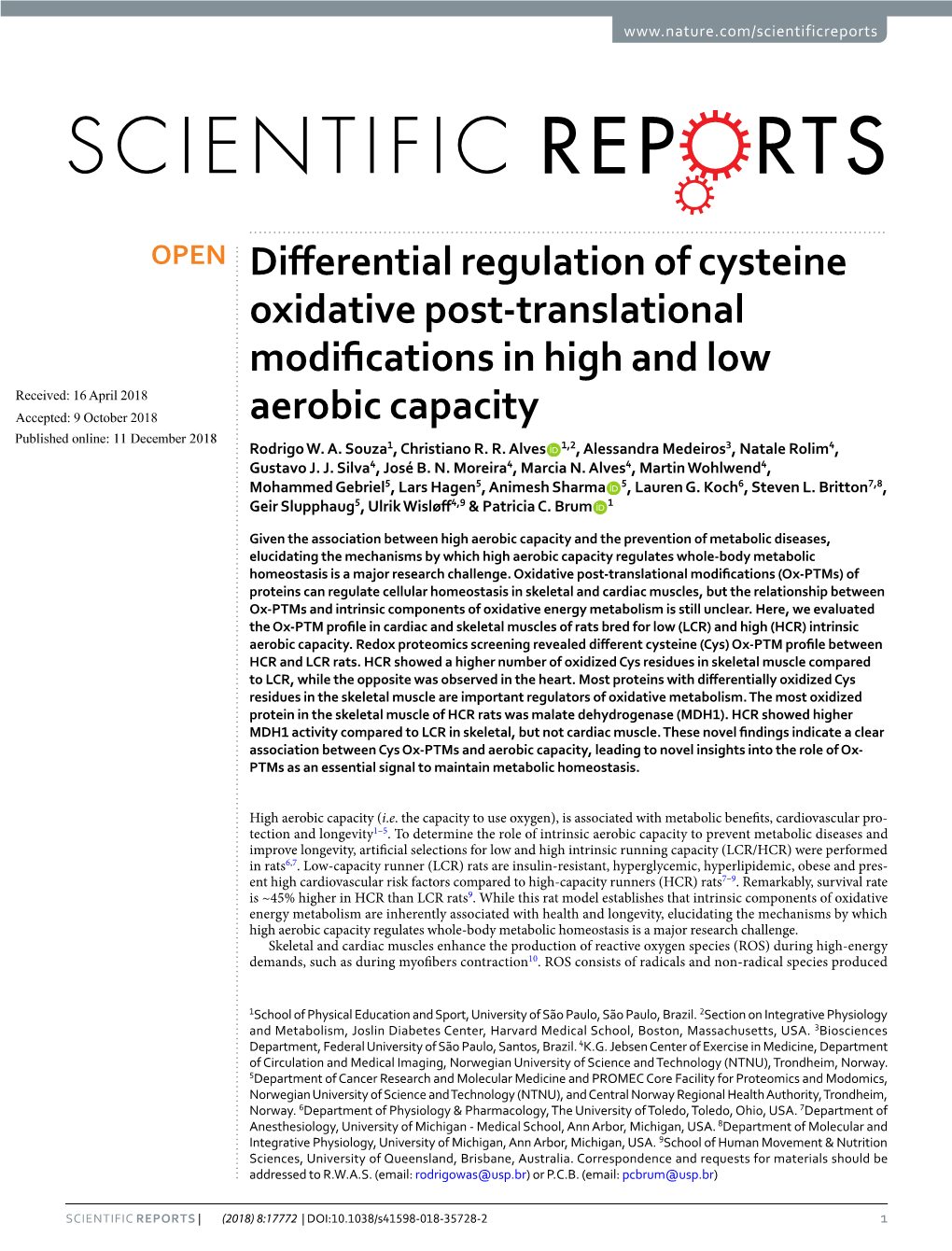 Differential Regulation of Cysteine Oxidative Post-Translational