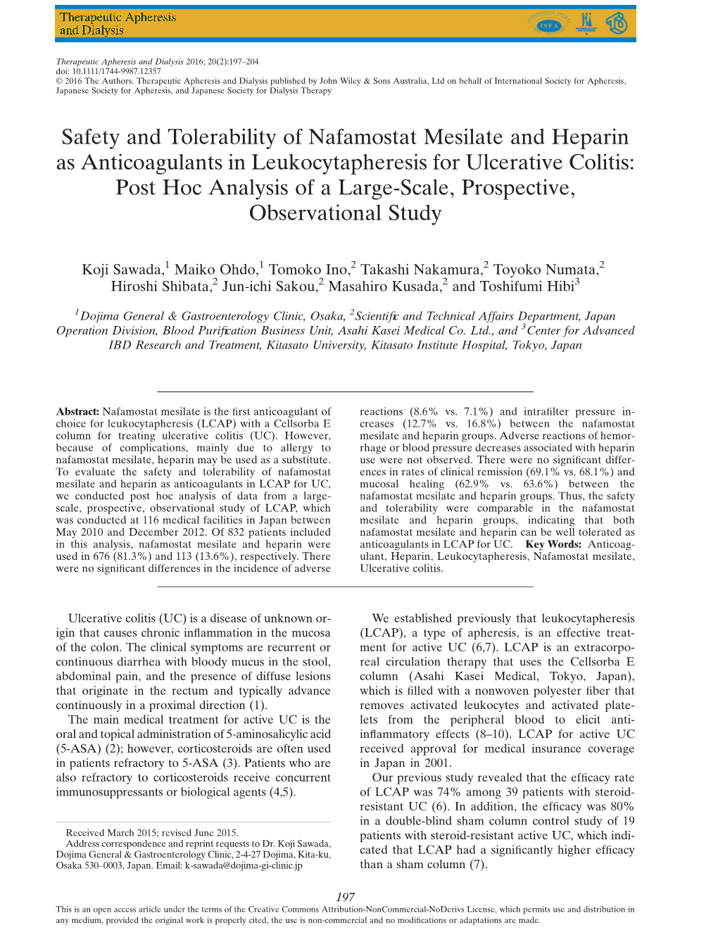 Safety and Tolerability of Nafamostat Mesilate And