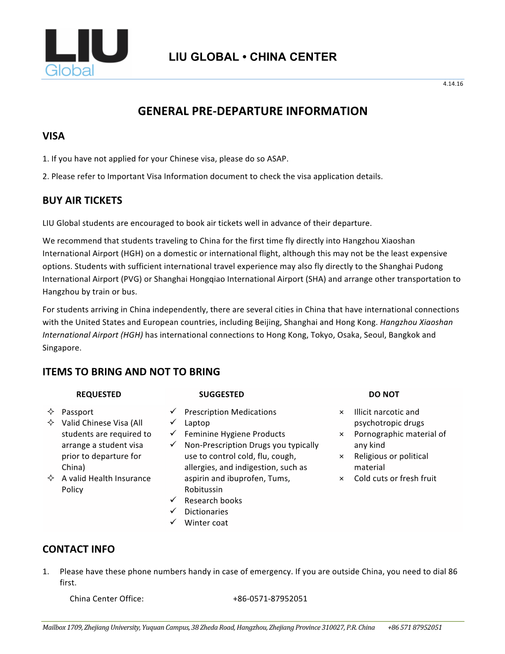 General Pre-‐Departure Information