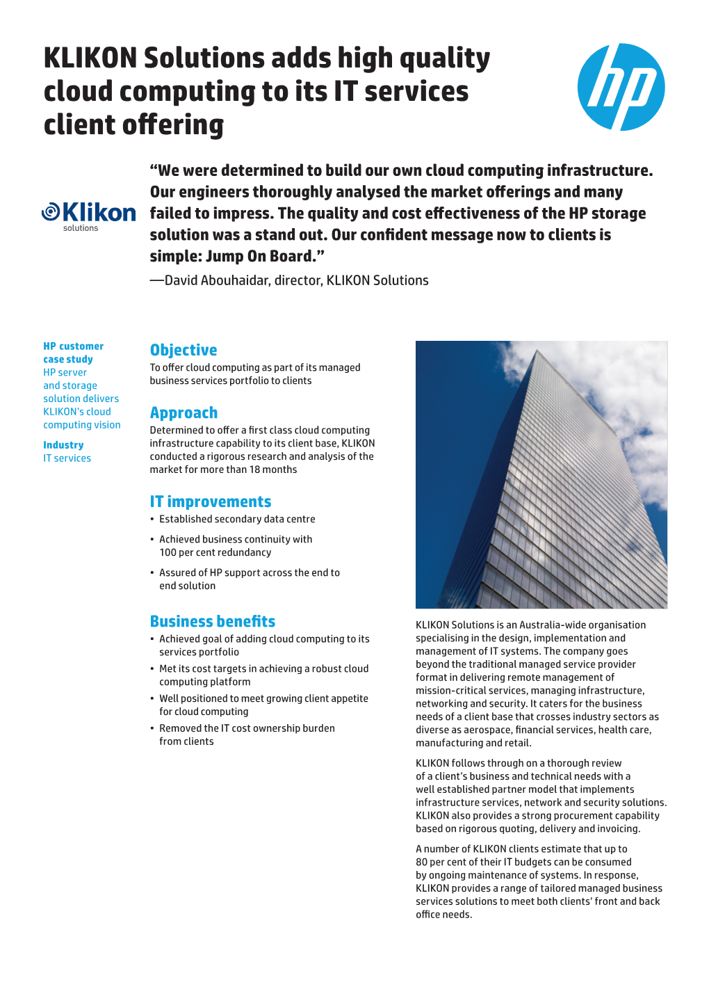 KLIKON Solutions Adds High Quality Cloud Computing to Its IT Services Client Offering