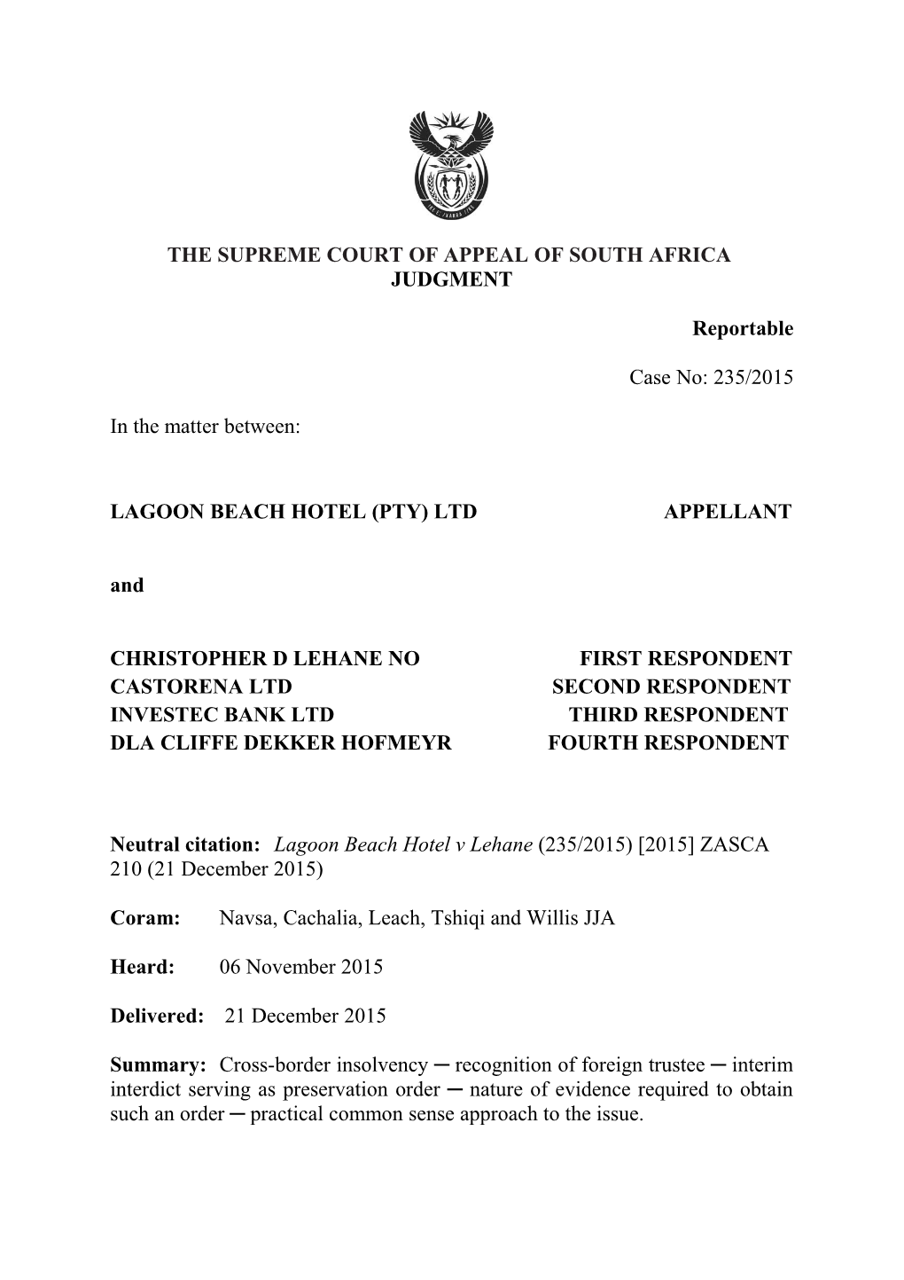 The Supreme Court of Appeal of South Africa s13