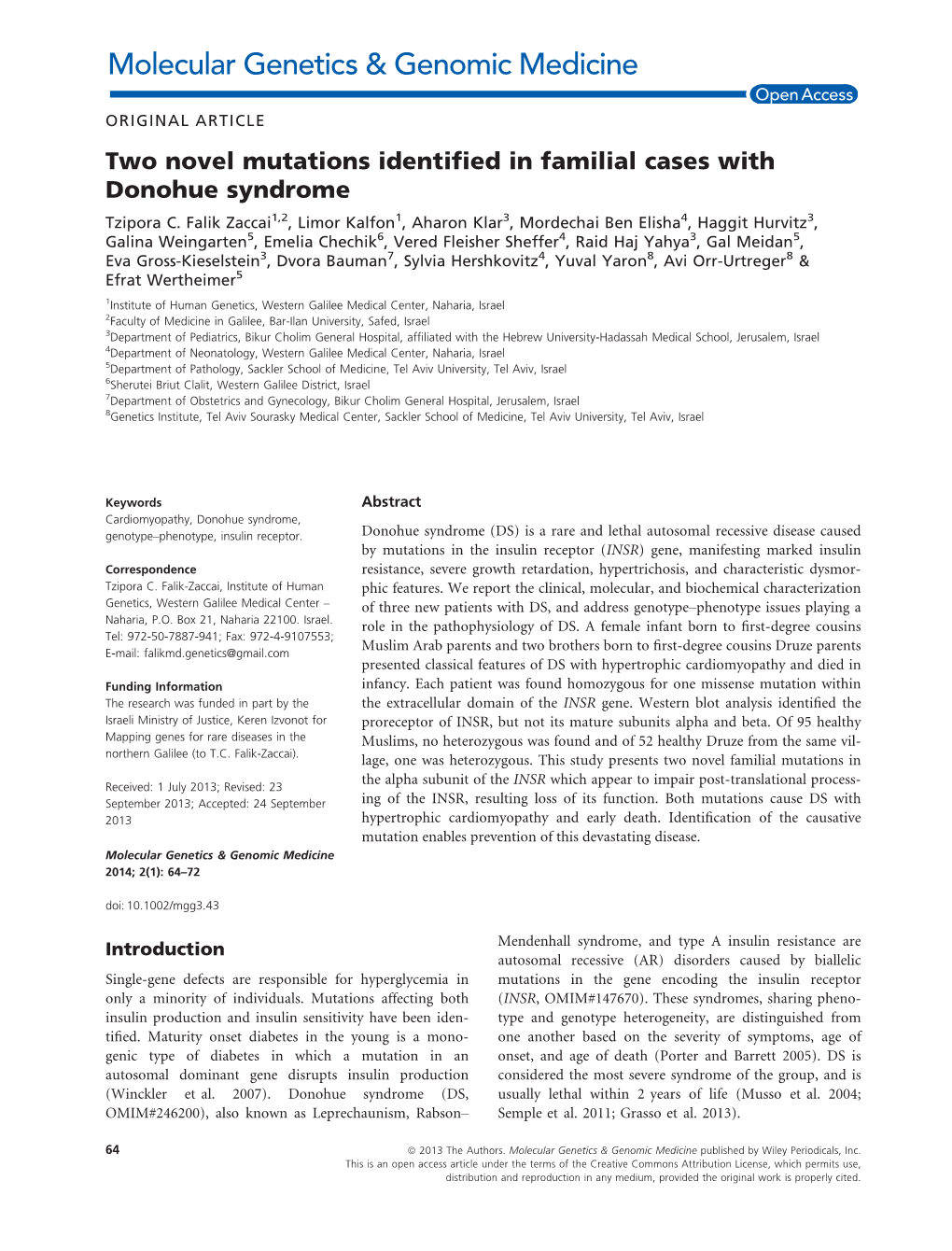 Two Novel Mutations Identified in Familial Cases with Donohue