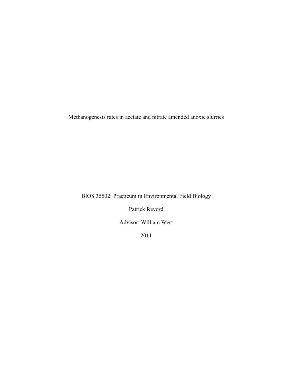 Methanogenesis Rates in Acetate and Nitrate Amended Anoxic Slurries