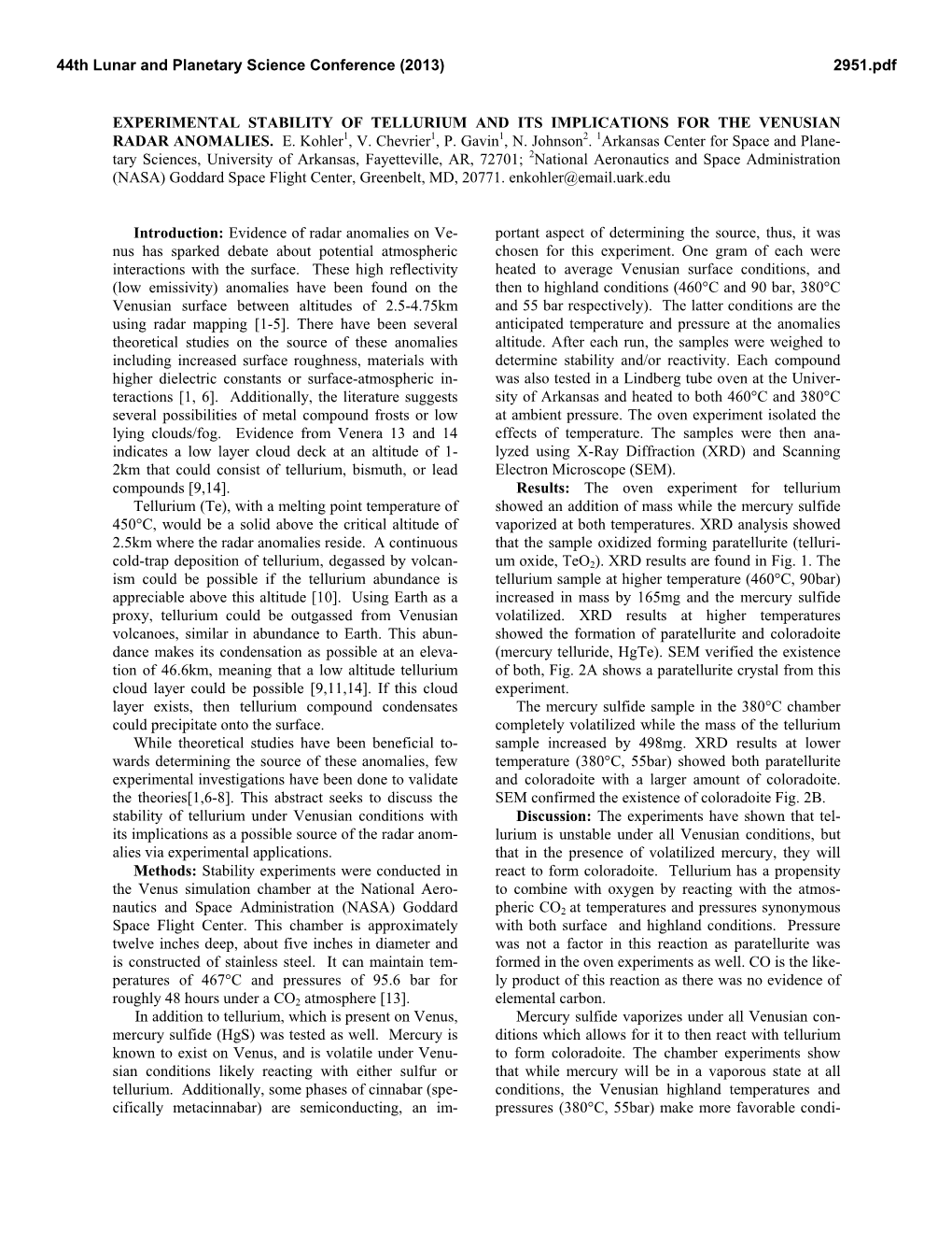 Experimental Stability of Tellurium and Its Implications for the Venusian Radar Anomalies