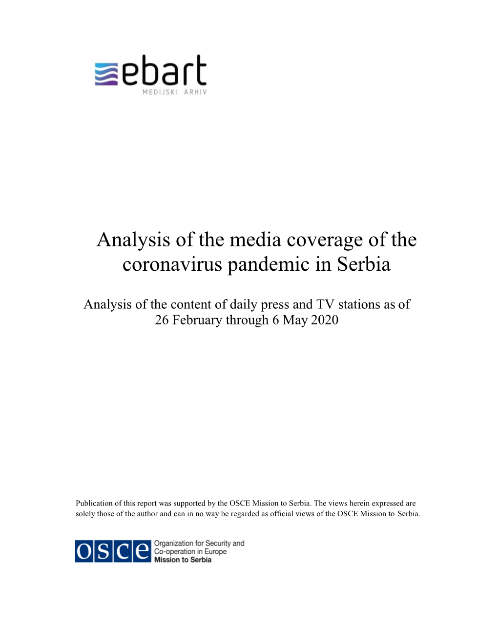 Analysis of the Media Coverage of the Coronavirus Pandemic in Serbia