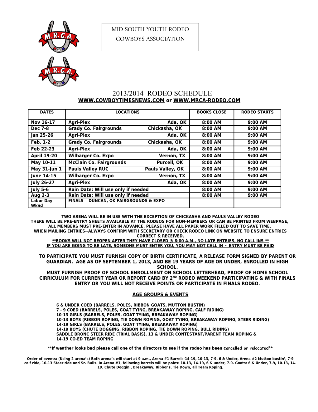 1999 Mrca Rodeo Schedule s1