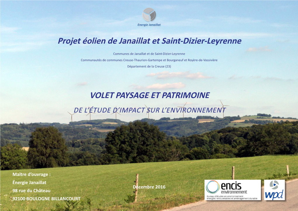 Projet Éolien De Janaillat Et Saint-Dizier-Leyrenne VOLET