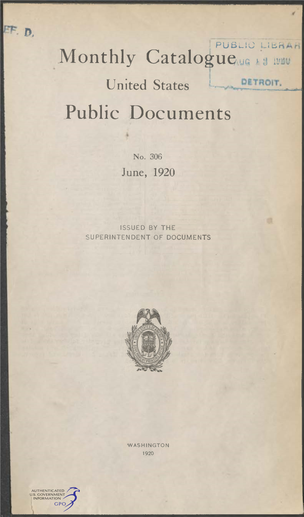 Monthly Catalogue, United States Public Documents, June 1920