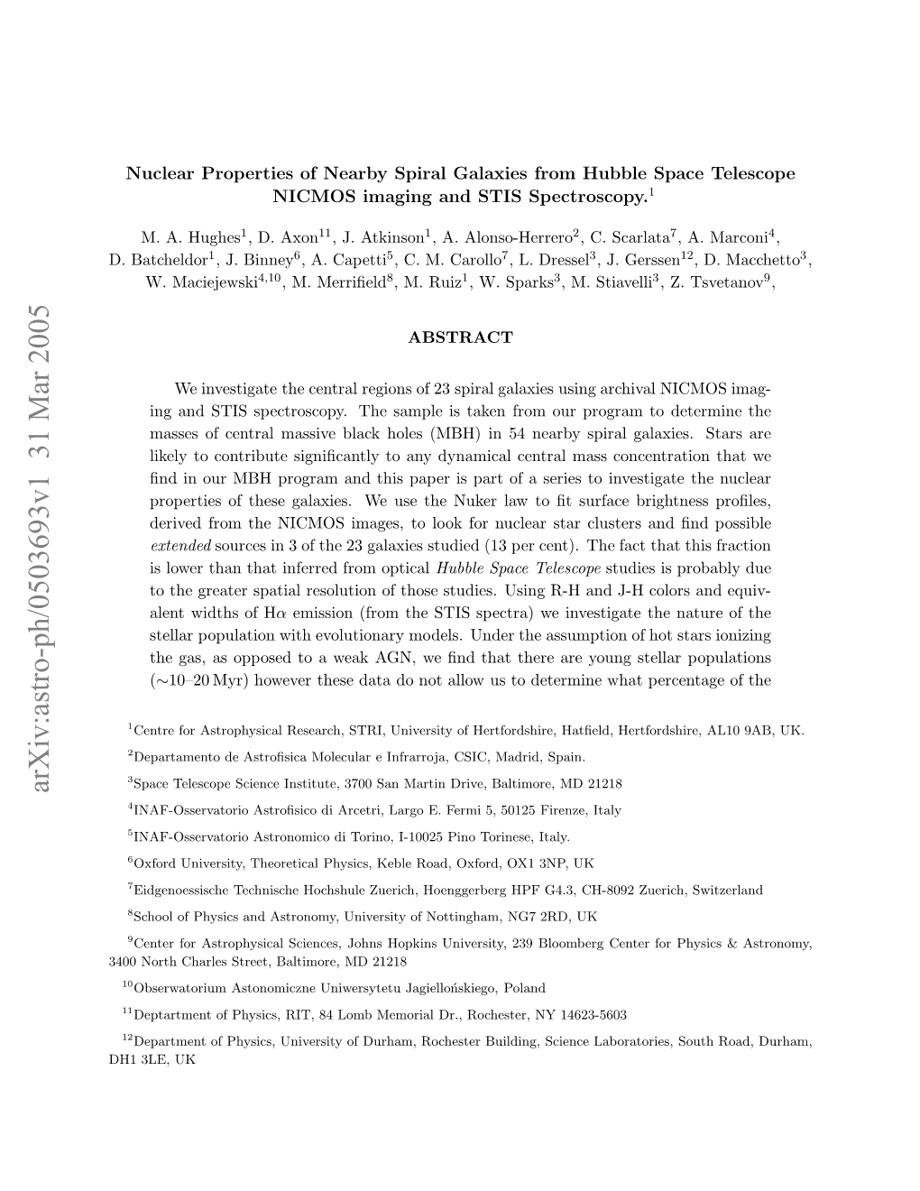 Nuclear Properties of Nearby Spiral Galaxies from Hubble Space Telescope NICMOS Imaging and STIS Spectroscopy